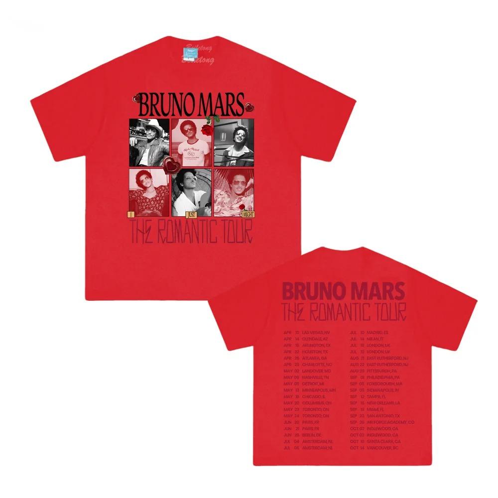 T-shirt en coton Bruno Mars The Romantic Tour 2026 Pop Music Tour Impression graphique T-shirt Coton Hip Hop Gothique Streetwear Hauts à impression graphique