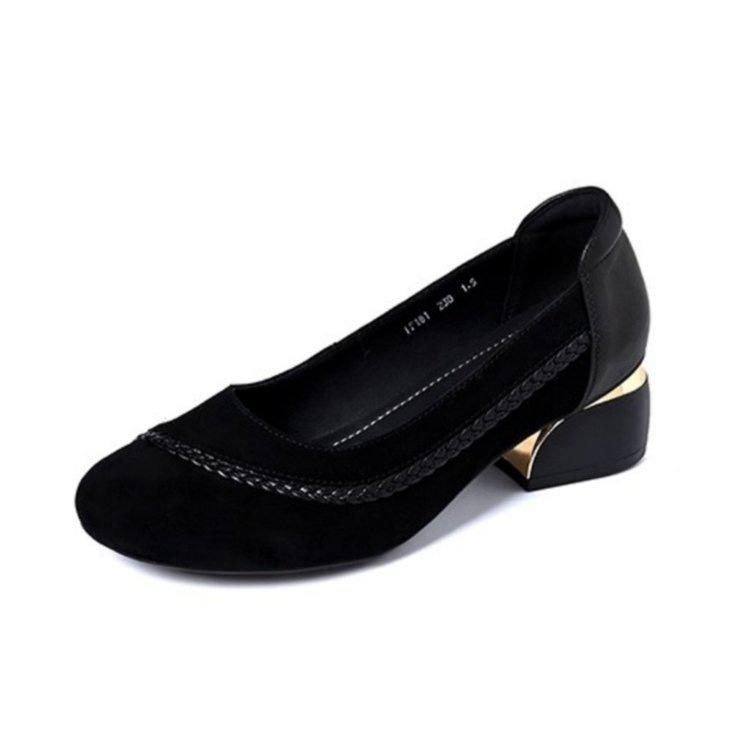 French new autumn retro comfortable outer wear single shoes woven pattern light mouth middle heel shoes
