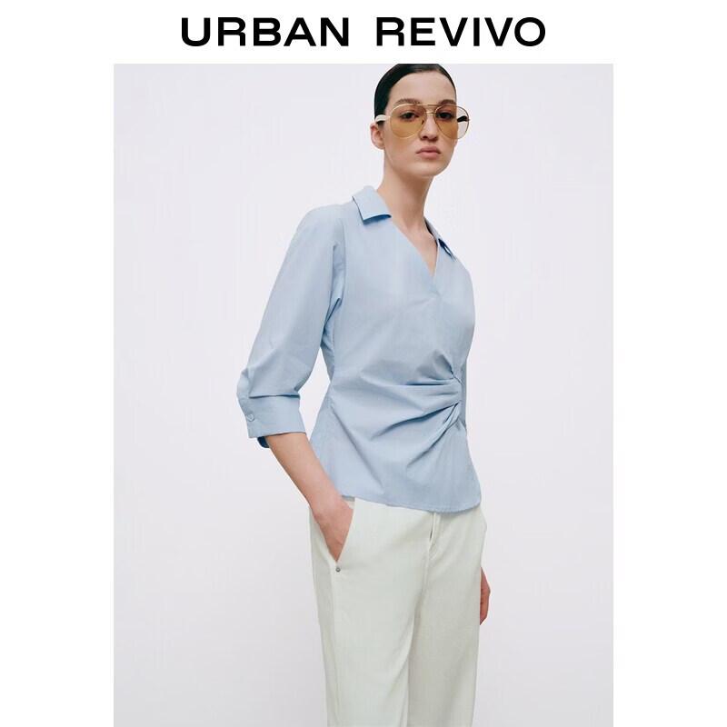 UR2026 Women's V-Neck Pleated Cotton Blouse