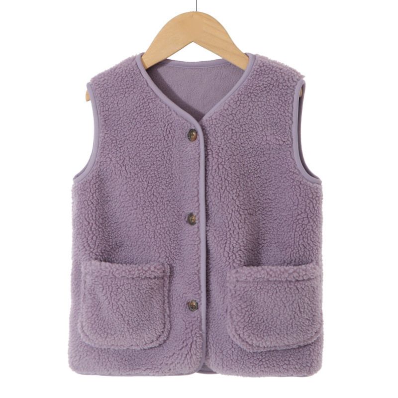 Children s Lamb Wool Vest Autumn and Winter Children s Clothing Boys and Girls Vest Warm Vest Medium and Large Children s Casual Vest Deep purple 150