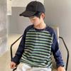 Spring and Autumn Boys New Raglan Sleeve Striped Long Sleeve T-shirt