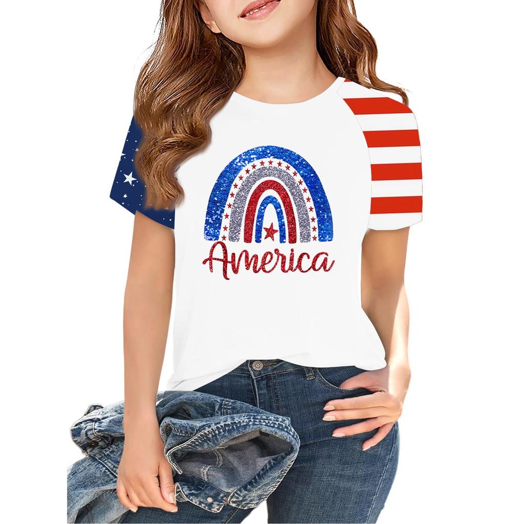 Tops For Youth Kids Boy And Girls 2-10 Years Round Neck Short Sleeve Trendy Tops