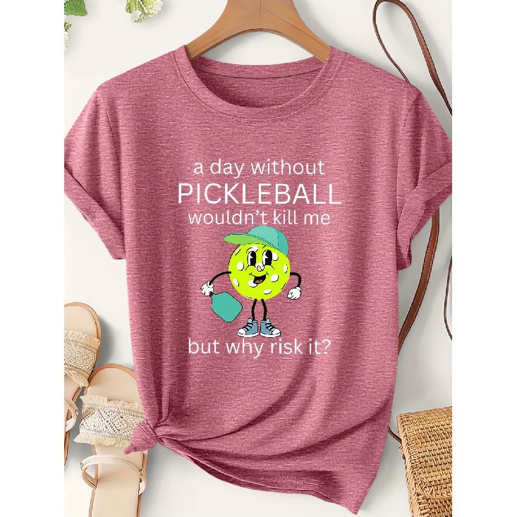 Women's Fun Pickleball Cartoon Pattern Printed Sports Short Sleeve Autumn and winter fashion round neck cute T Shirt Elegant Party Vintage Beautiful