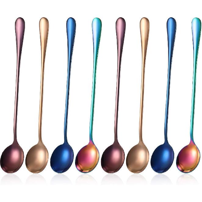 8 Pieces Long Handle Tea Spoon Stainless Steel Coffee Mixing Spoons Teaspoon for Mixing, Cocktail Stirring, Coffee, Milkshake, Cold Drink, 7.48 Inch