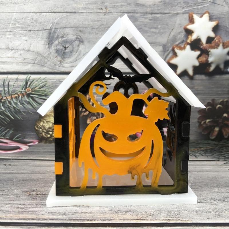 Flexible Silicone Mold Halloween Small House Decoration Making Mould Temperature Resistant Epoxy Mould for Ornament