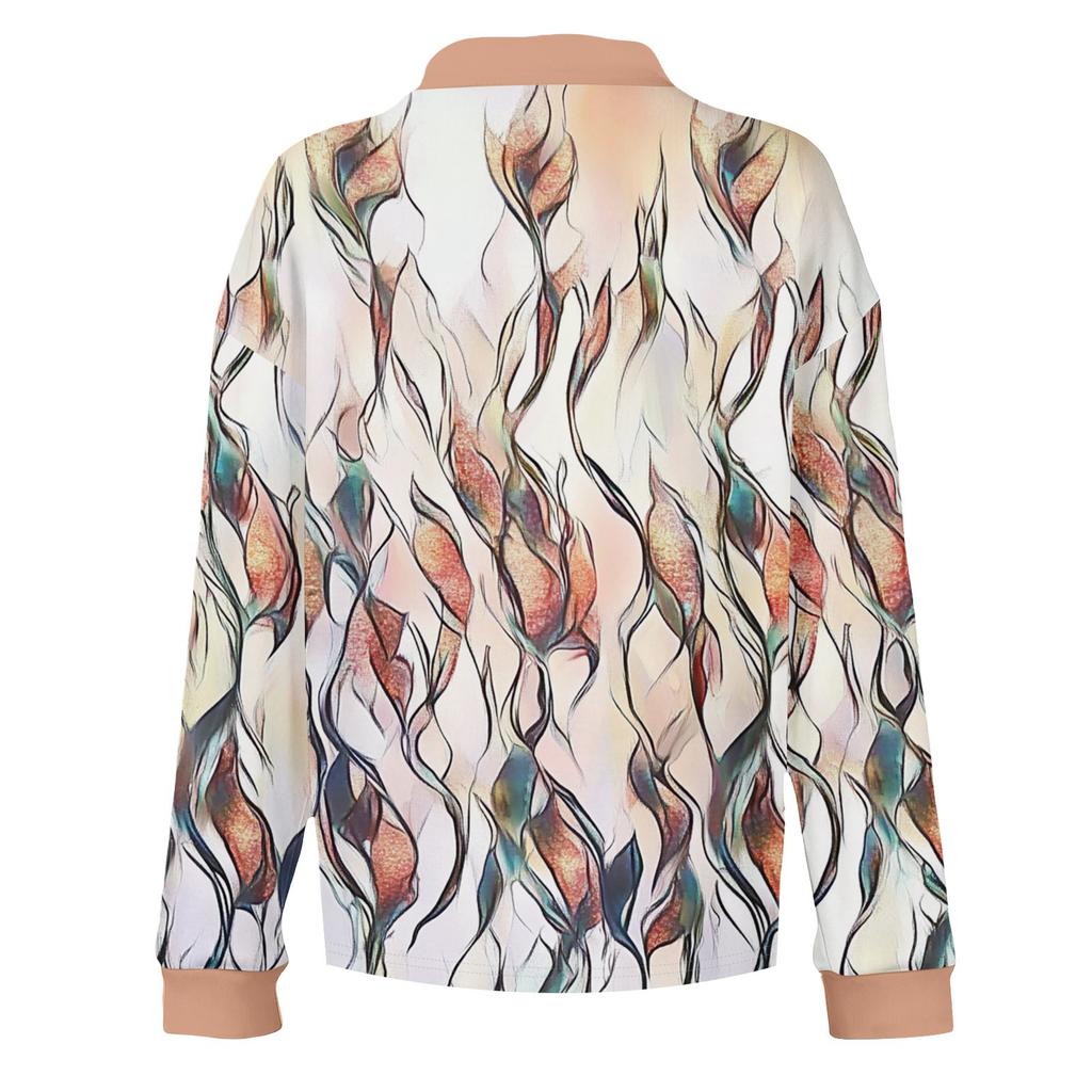 Damen lockeres V-Ausschnitt langärmeliges Knopfleisten-Blumen-Pullover-Oberteil