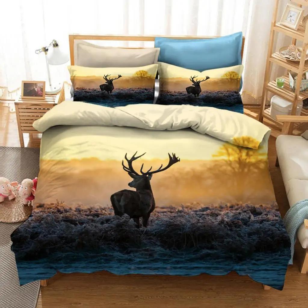 Sunset Deer 3D Printed Bedding Set Duvet Covers Pillowcases Comforter Bedding Set Bedclothes Bed Linen