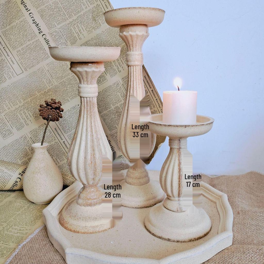 European-Style Retro Wooden Candlestick Decor for Photography and Homestay
