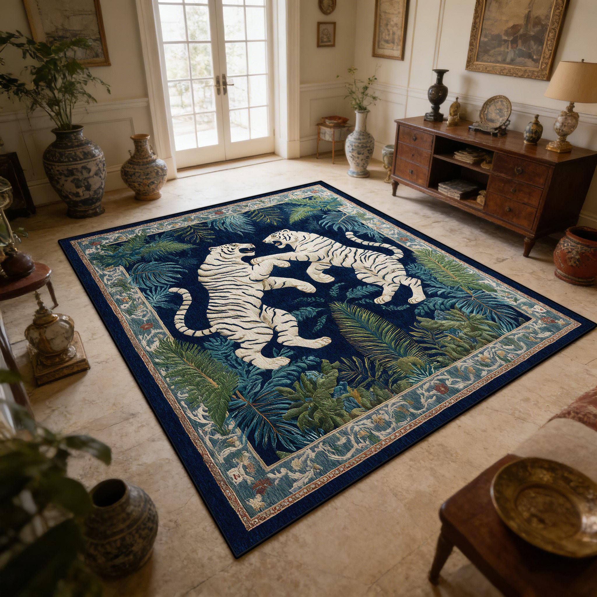 

American Retro Style Tiger Pattern Carpet Living Room Decoration Large Area Rugs Light Luxury Bedroom Lounge Washable Floor Mat 50x80cm