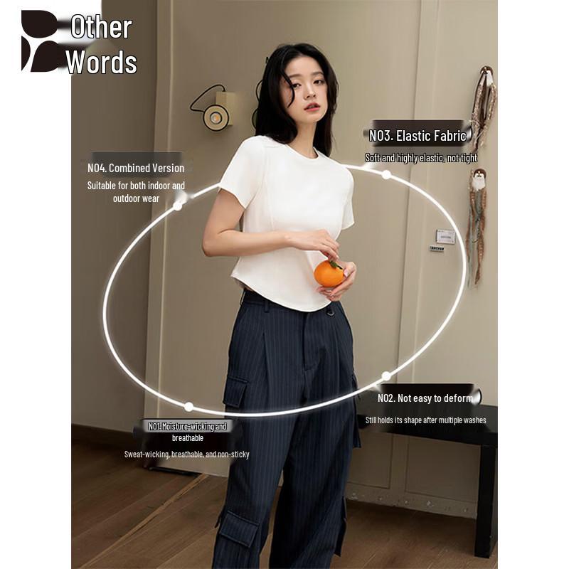 Women's Straight Shoulder Slim-Fit Round Neck Short Sleeve T-Shirt