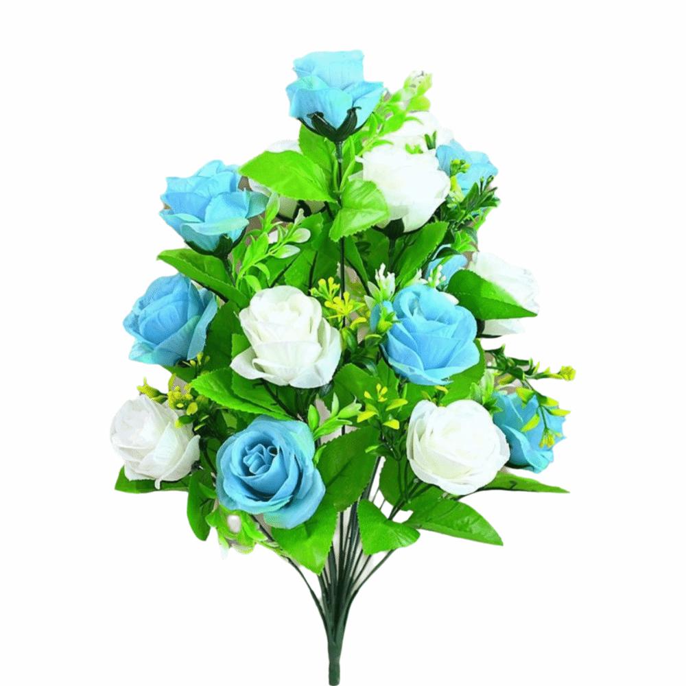 

18 Heads Rose Artificial Flower Silk Petals Multicolor Simulation Flower Bouquet Green Leaves Photo Props Faux Flower