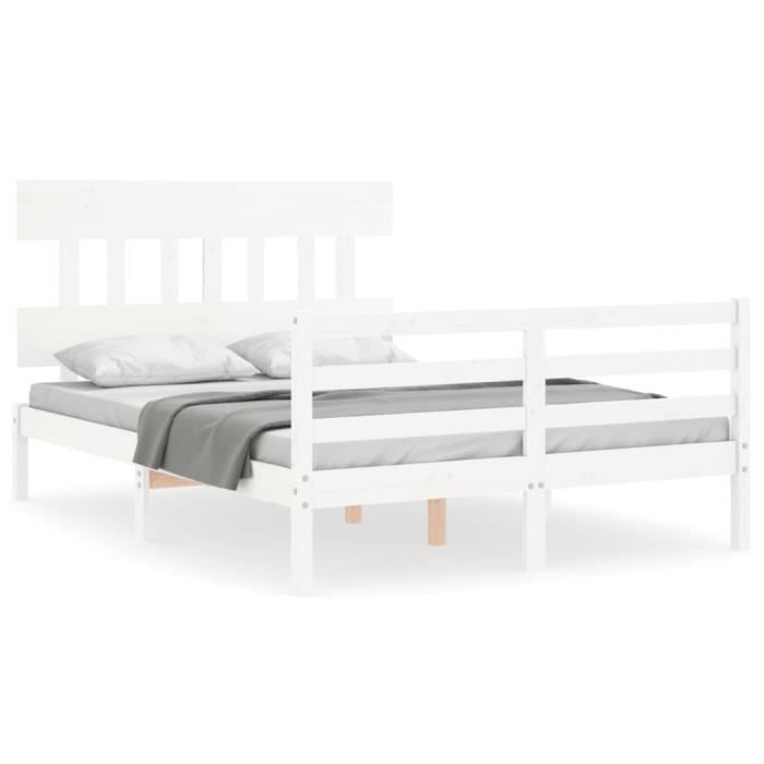 VidaXL Bed Frames with Headboard White Small Double Solid Wood 3195127