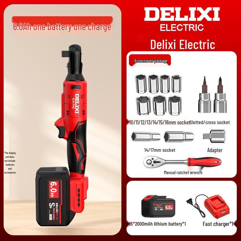 Delixi Electric 90° Right Angle Ratchet Wrench, High Torque Lithium Battery Tool, Professional Grade