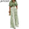 BITCED Summer Set Shirt Top with V-Neck Fashion Print Wide-Leg Trousers Stylish Set