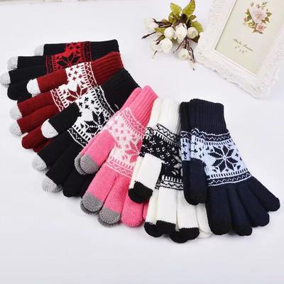 Осінньо-зимові вовняні потовщені внутрішні жаккардові в’язані з сенсорним екраном теплі оксамитові студентські велосипедні рукавички в корейському стилі