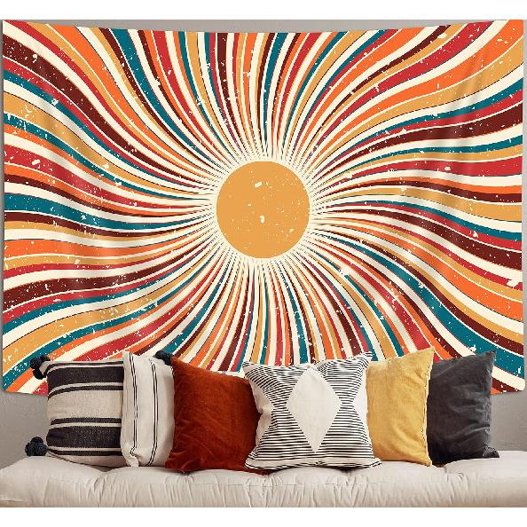 Vintage Sun Tapestry Aesthetic Boho Tapestries Abstract Retro 70s Rainbow Minimal Geometric Grunge Art Print Hippie Bohemian Decor Mid Century Modern