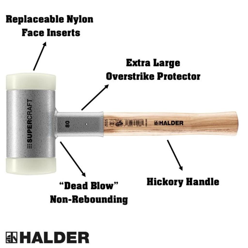 HALDER Shockless Recoilless Super Craft Hammer Hickory Handle Nylon Diameter 80 (White) 3366.080