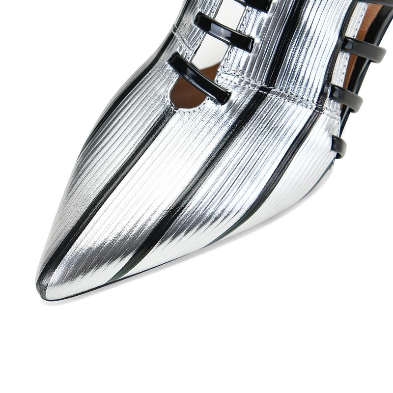 Fashion Women's New Spring/Summer Pointed Leather Printed Cowhide Comfortable and Sexy High Heel Baotou Muller Slippers