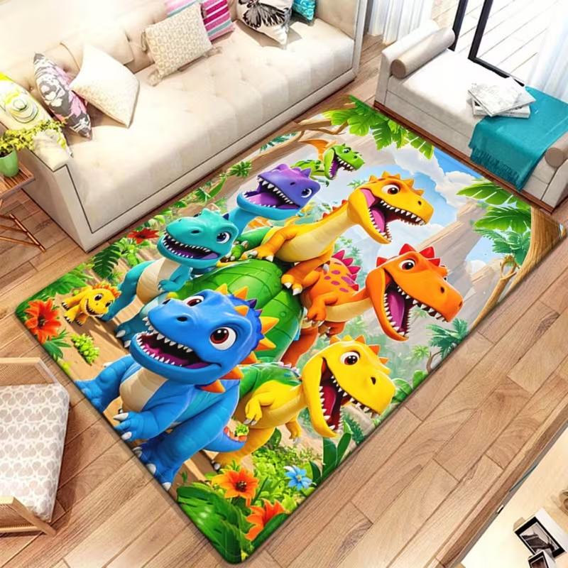 Cartoon Jungle Animal Dinosaur Rug Washable Durable  Game Carpet for  Play Area Home Decor Living Room Playground