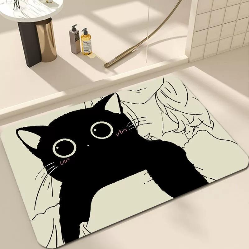 Welcome Door Mat Living Room Bedroom Black Cartoon Cat Decoration Carpet Wear-resistant Dirt Resistant Rug Home Decoration
