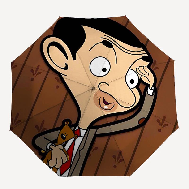 Ombrello da Viaggio a Tema Mr. Bean - 8 Stecche, Apertura e Chiusura Automatica, Design Pieghevole Portatile, Ombrello Compatto ed Elegante Adatto per Esterni