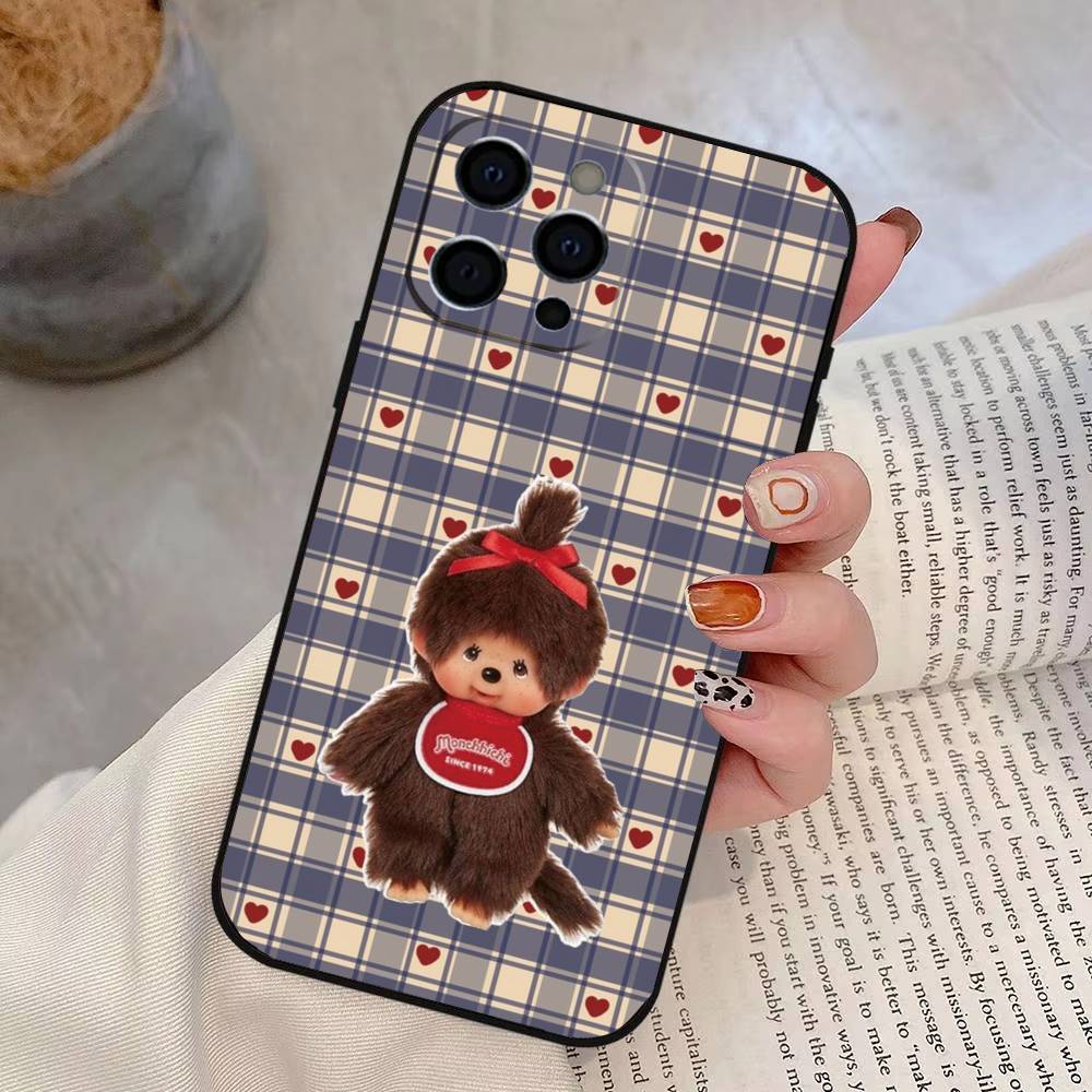 Cute M-Monchhichis Phone Case For iPhone 17,16,15,14,13,12,11 Plus,Pro Max,XS,Soft Silicone Black Cover