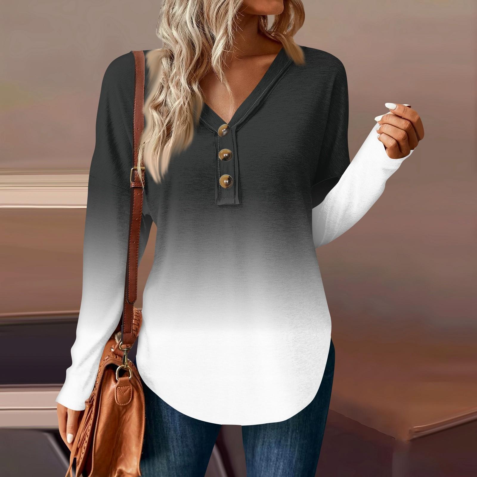 

Женский повседневный пуловер с V-образным вырезом и градиентным принтом на пуговицах L чёрный