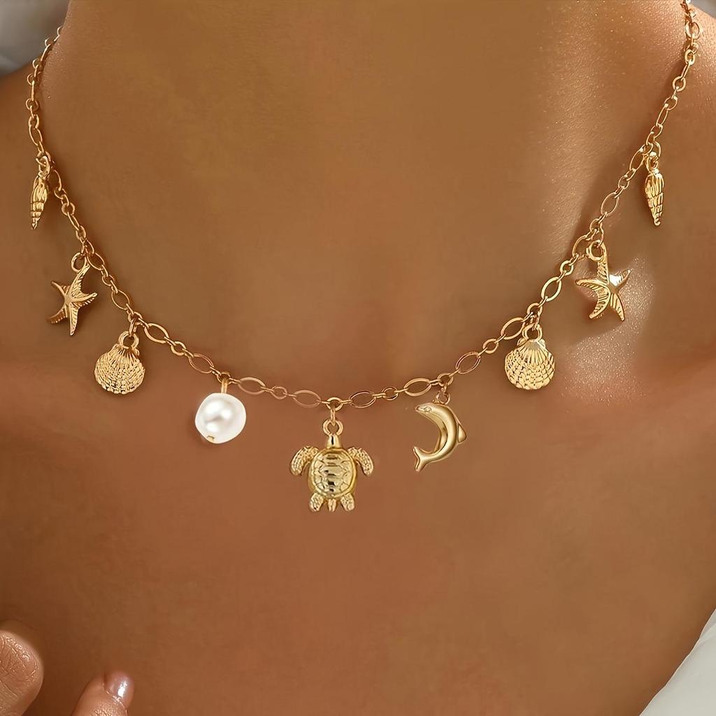 Bohemian Starfish Shell Pendant Necklace: Summer Beach Ocean Style for Women