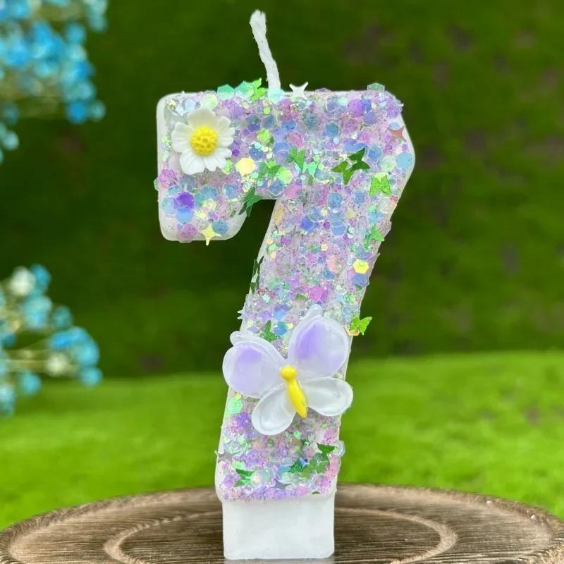 Number Cake Candle Butterflies Flowers Birthday Candle 1 2 3 4 5 6 7 8 9 3D Number Candle Cake Topper Party Cake Birthday Decor