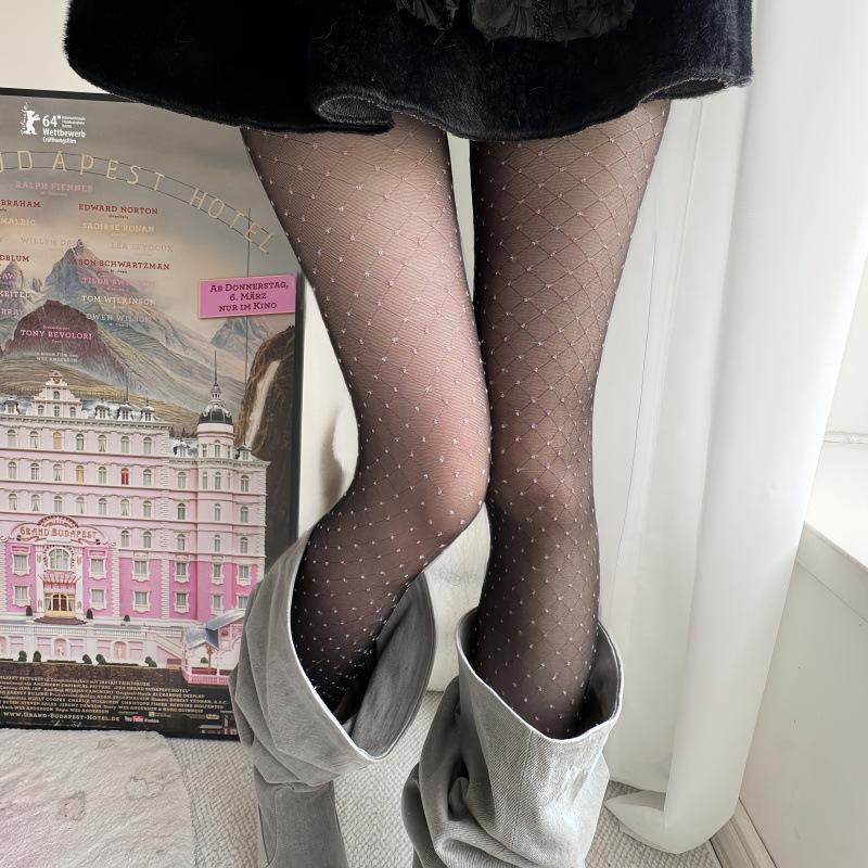 Frühling Sommer Hahnentritt Seidenstrümpfe - Damen Sexy Schwarze Rautennetz Anti-Aufreißstrumpfhose