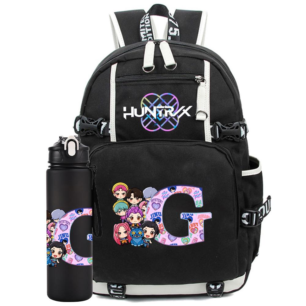 2 Stück/Set 26 Englische Buchstaben K-Pop Aufdruck Rucksack mit 750ml Wasserflasche für Teenager Schüler Mädchen Junge Schultasche Kinder Geschenk Große Kapazität Reisetasche