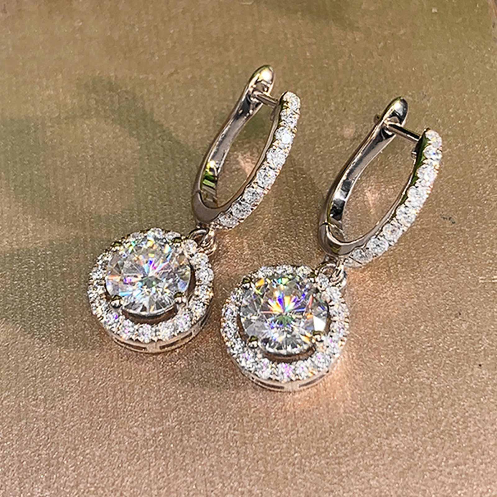 Elegant Round Zircon Drop Earrings, Shiny CZ Stones Circle Dangling Earrings, Romantic Gift for Women Girls
