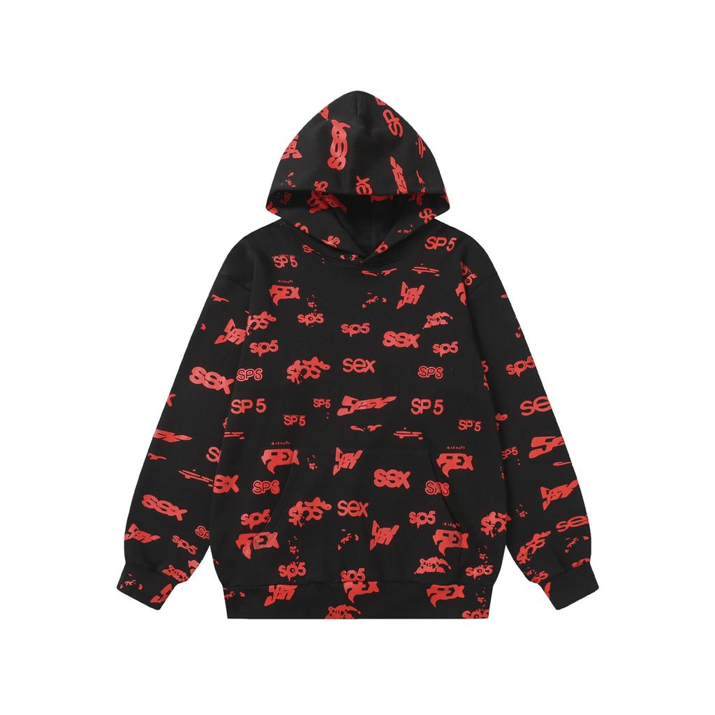 European Hip Hop Unisex Couple Hoodie Set - "Soaked Letter 5555" (2025 Style)