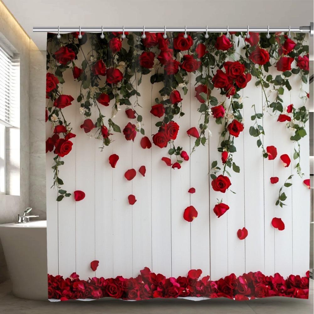 

Romantic Roses For Valentine S Day Washable Dirt-Resistant Shower Curtain Shower Head Waterproof Polyester Bath Curtain W60H190(CM)-1 Pcs