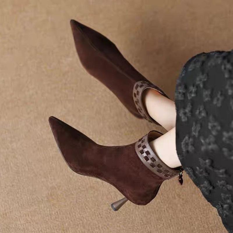 Fashion High Heels Women Ankle Boots Pointed Toe Fashion Luxury Shoes for Woman Suede Sexy Pumps 2025 New Winter Short Botas Para Mujer