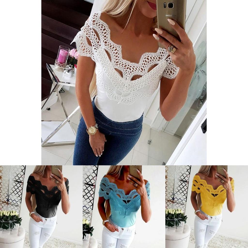 Hochwertige Damen Kurzarm Spitzen T-Shirts für mühelosen Sommerstil