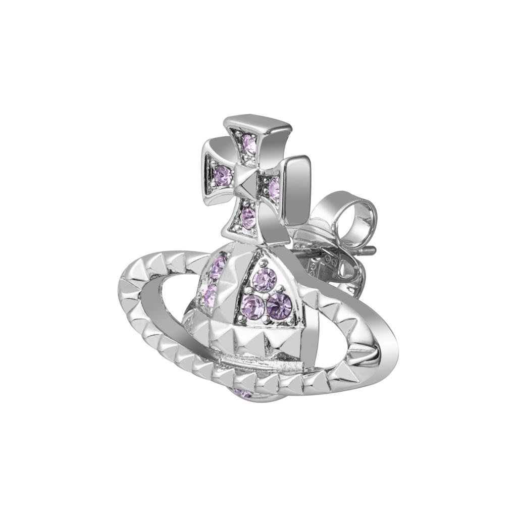 VIVIENNE WESTWOOD Mayfair Bas Relief Studded Saturn Crystal Embossed Earrings Women Earrings Silver Lavender Brass 62010029-02W287-MY