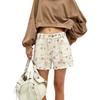 Women's Mid Rise Polka Dot Denim Shorts Fringe Hem Drawstring Casual Bermuda Shorts