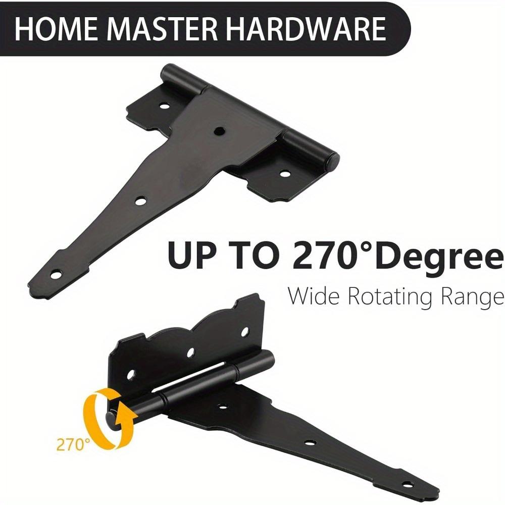 2pcs Decorative T Strap Hinge 4 Inches Black Shed Storage Gate Strap Hinge Barns Door Tee Hinges with Screws