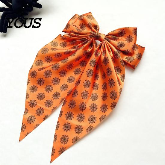 Halloween Hair Clip Silky Satin Bows for Women, Big Ribbon Bow Clips Girls, Decorative Oversized Long Tail Barrettes, Cute Ghost Bat