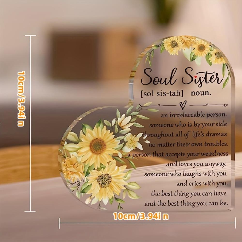 Birthday Gifts for Sister Friend - Sunflower Decoration, Thank You Gift for Women Friend Sister, Acrylic Soul Sister Plaque, Cute Birthday Gifts From