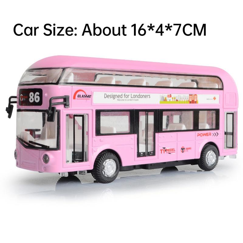 ABAO1 1:36 Double-decker Bus Car Model Toy Doors Opened Pull Back Miniature Models Sound Light Rubber Tires Vehicle Home Decorations