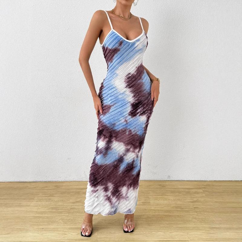 Women's Printed Dress Sexy Backless Halter Fishtail and Body-hugging Dress
