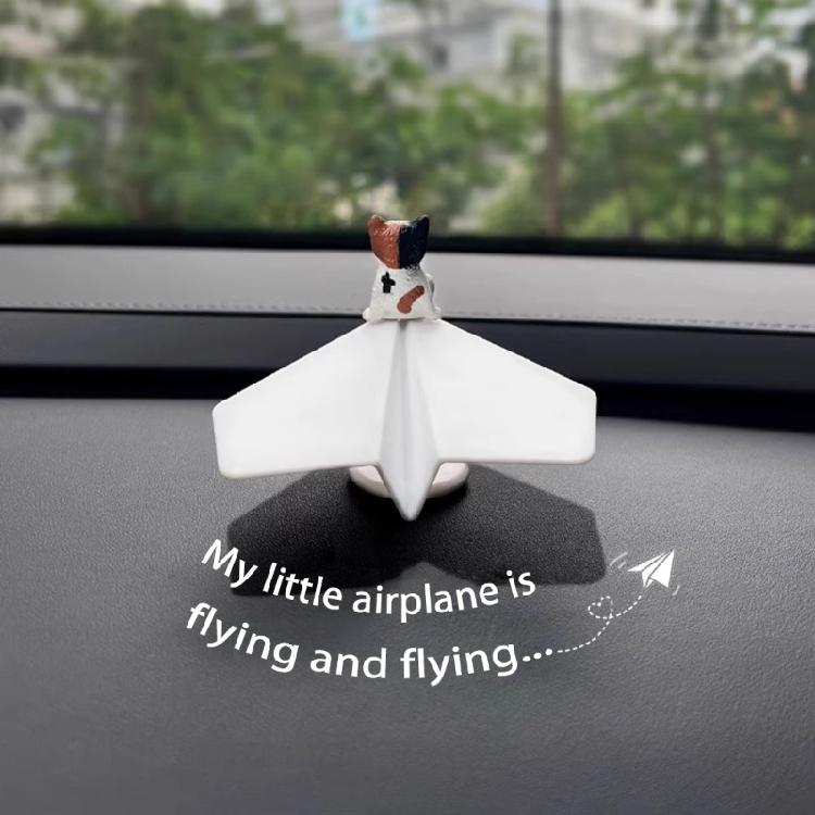 Handcrafted Resin Rotating Plane Car Accessory with Moving Cats Charm Double Purpose Vehicle Office Decoration for Auto