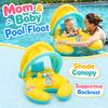 1PC Parent Child Baby Pool Float with Removable Canopy, Inflatable Swim Ring Seat Backrest, Sunshade Water Toy for Swimming Pool