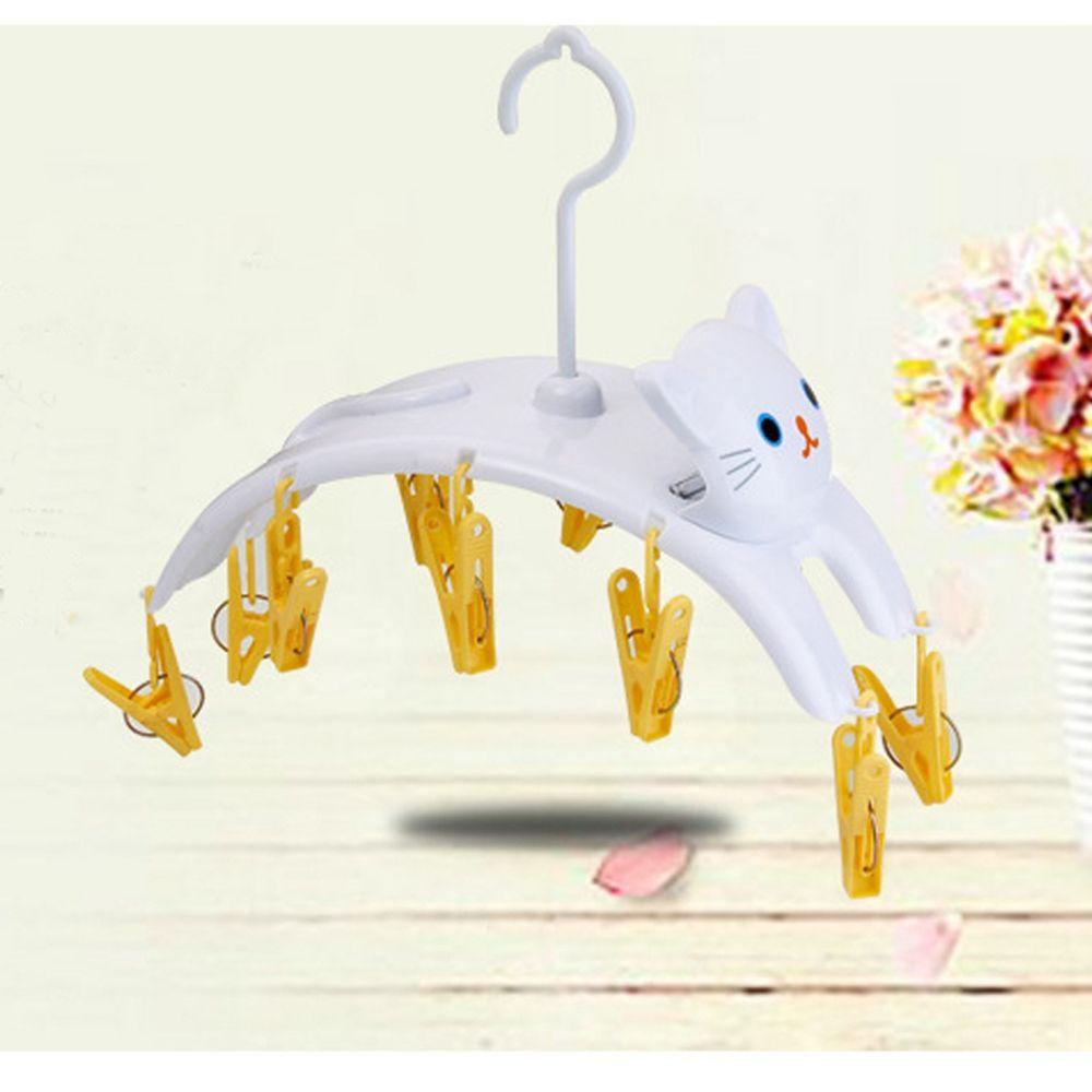 Cartoon Cat Clothes Drying Hanger Windproof Clothing Rack 10 Clips Sock Laundry Hanger Underwear Socks Holder