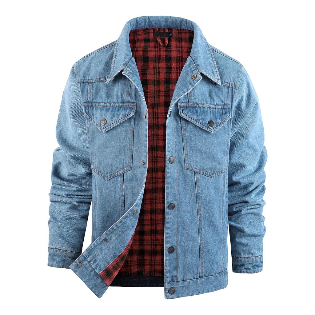 Men's Solid Color Button Pocket Workwear Denim Jacket Men's Casual Trucker Denim Jacket