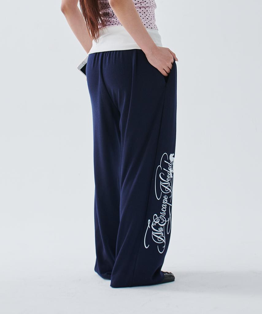 ESCAPEFROM [Escf X Hot Today] Horse Lettering Color Block Folding Sweatpants Navy