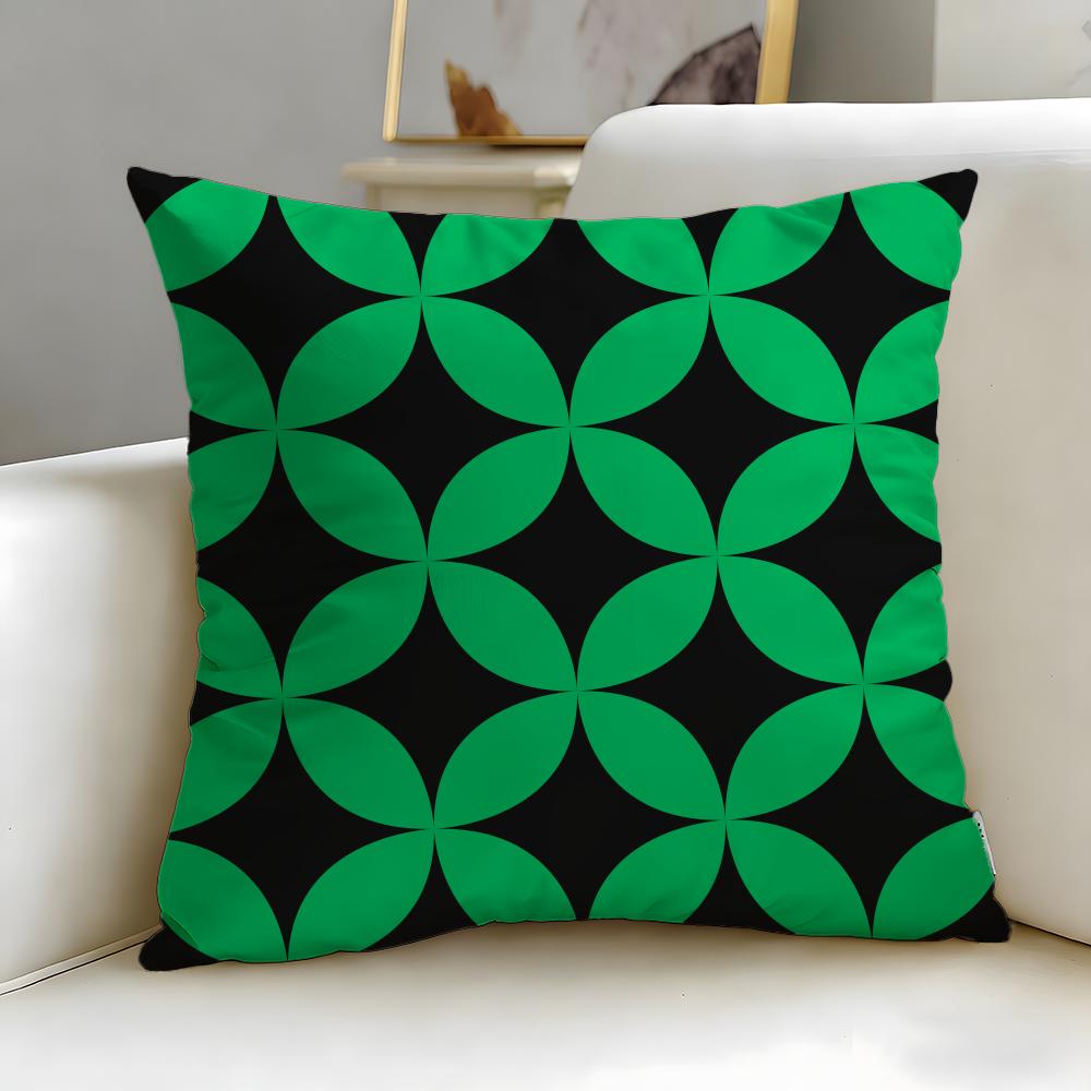 Classic Theme Black and Green Cushion Cover Soft & Easy-Wash Pillow Case – Versatile for Couch, Bed, Travel and Office