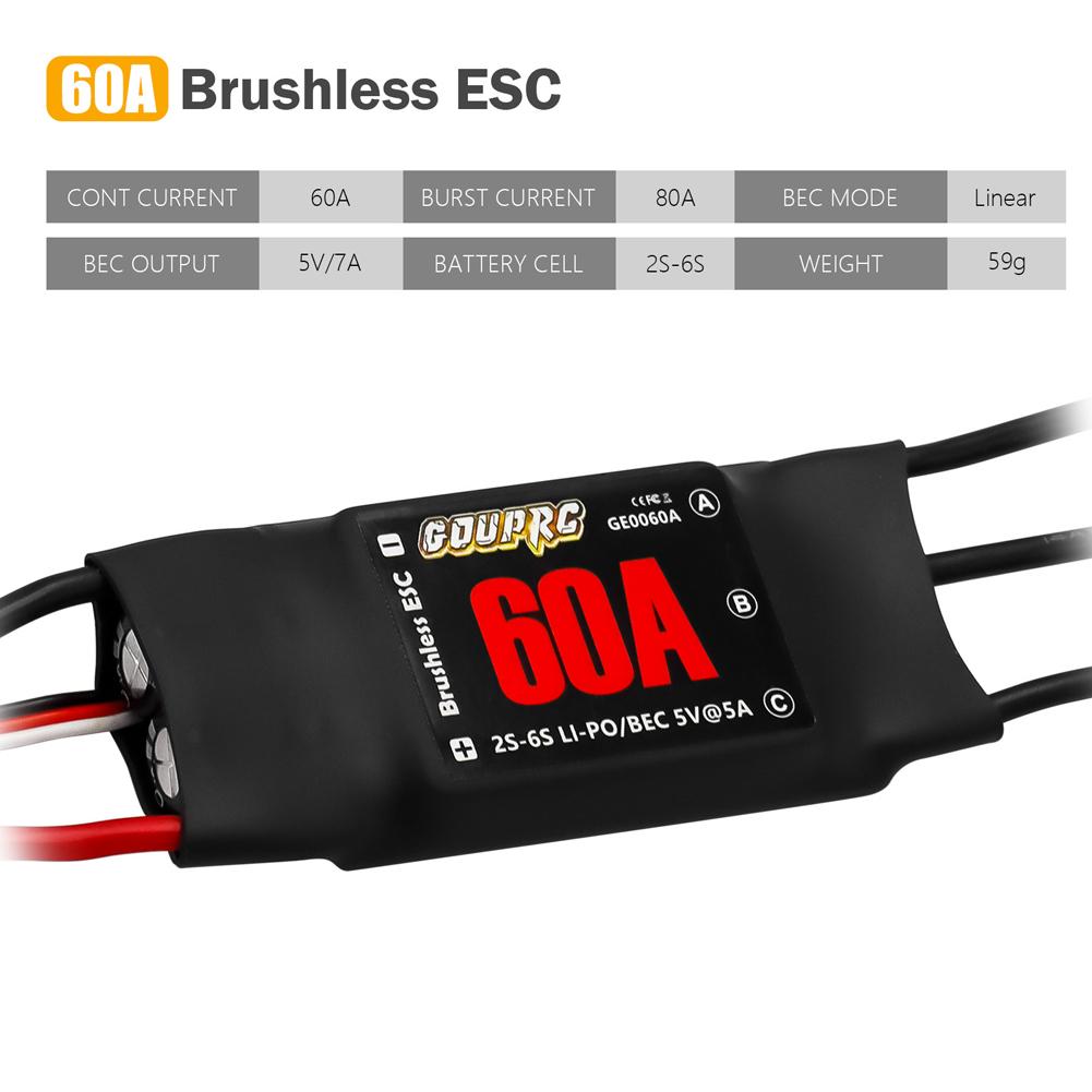 60A Brushless Electronic Controller 2-6S Brushless RC ESC with 5V/7A BEC & XT60 Plugs for Drone RC Helicopter Airplane